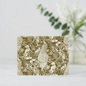 Art Nouveau Peacock Print, Brown en Cream Briefkaart (Staand voorkant)