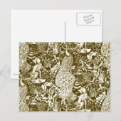 Art Nouveau Peacock Print, Brown en Cream Briefkaart (Voorkant / Achterkant)