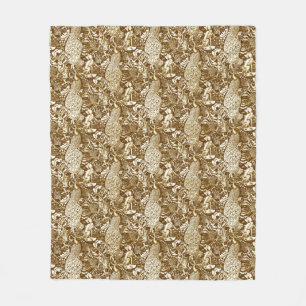 Art Nouveau Peacock Print, Brown en Cream Fleece Deken