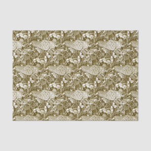 Art Nouveau Peacock Print, Brown en Cream Tissuepapier