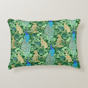 Art Nouveau Peacock Print, Cobalt Blue en Green Decoratief Kussen