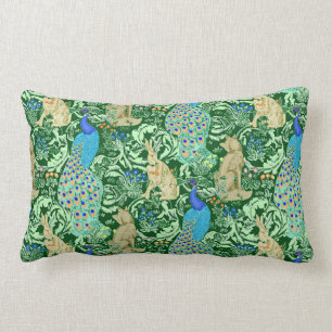Art Nouveau Peacock Print, Cobalt Blue en Green Kussen