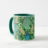 Art Nouveau Peacock Print, Cobalt Blue en Green Mok (Voorkant links)