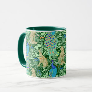 Art Nouveau Peacock Print, Cobalt Blue en Green Mok