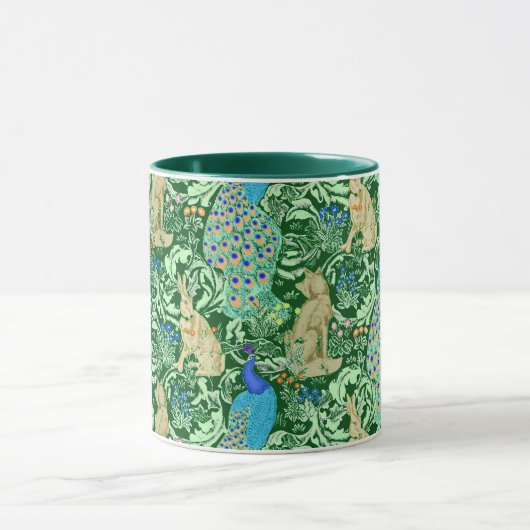 Art Nouveau Peacock Print, Cobalt Blue en Green Mok (Midden)