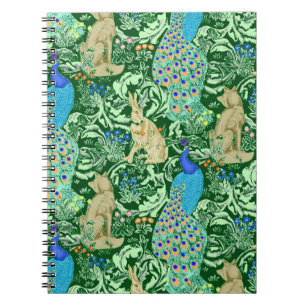 Art Nouveau Peacock Print, Cobalt Blue en Green Notitieboek