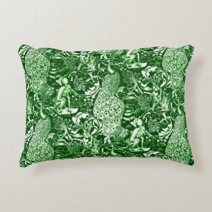 Art Nouveau Peacock Print, Forest Green Decoratief Kussen