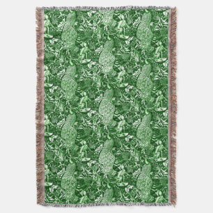 Art Nouveau Peacock Print, Forest Green Deken