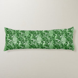 Art Nouveau Peacock Print, Forest Green Lichaamskussen