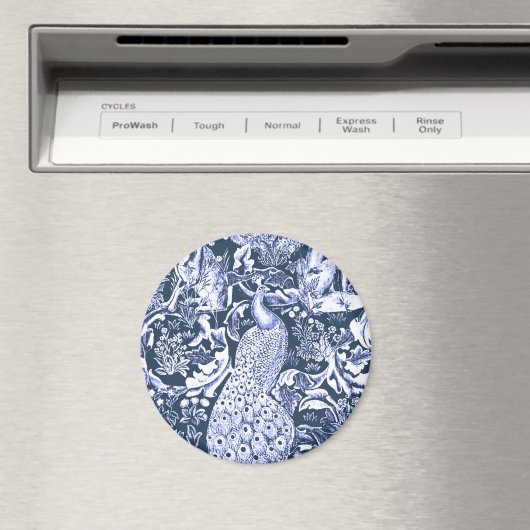 Art Nouveau Peacock Print, Navy and White Magneet (Insitu (Vaatwasser))