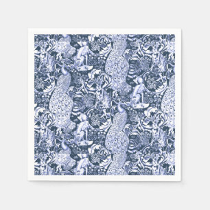 Art Nouveau Peacock Print, Navy and White Servetten