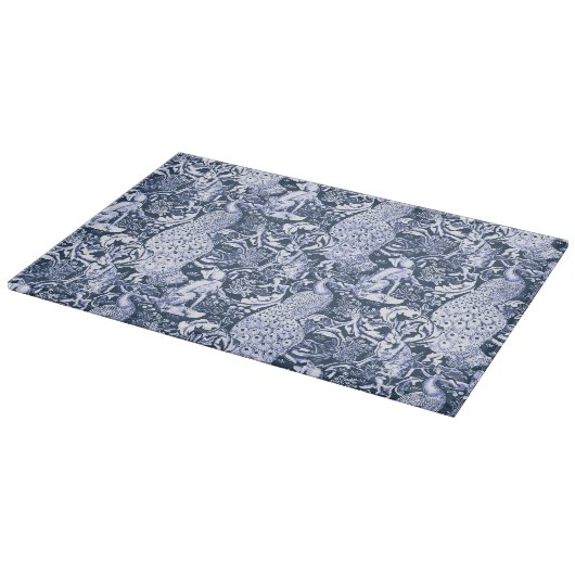 Art Nouveau Peacock Print, Navy and White Snijplank (Hoek)