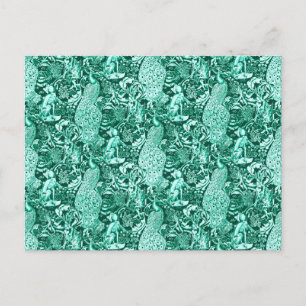 Art Nouveau Peacock Print, Turquoise en Aqua Briefkaart