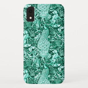 Art Nouveau Peacock Print, Turquoise en Aqua iPhone XR Hoesje