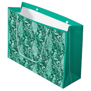 Art Nouveau Peacock Print, Turquoise en Aqua Large Cadeauzakje