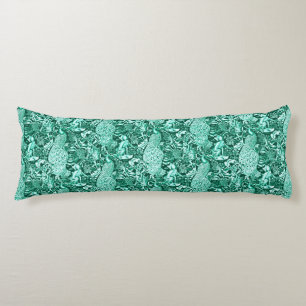 Art Nouveau Peacock Print, Turquoise en Aqua Lichaamskussen