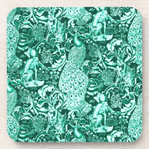 Art Nouveau Peacock Print, Turquoise en Aqua Onderzetter