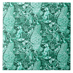 Art Nouveau Peacock Print, Turquoise en Aqua Tegeltje