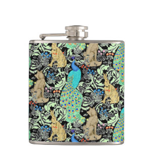 Art Nouveau Peacock Print, Turquoise & Neutrals Heupfles