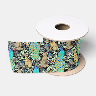 Art Nouveau Peacock Print, Turquoise & Neutrals Lint