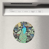 Art Nouveau Peacock Print, Turquoise & Neutrals Magneet (Insitu (Vaatwasser))