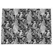 Art Nouveau Peacock Print, zwart en wit Groot Cadeauzakje (Voorkant)