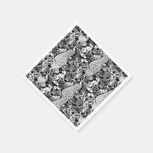 Art Nouveau Peacock Print, zwart en wit Servetten (Hoek)