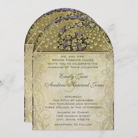 Art Nouveau Peacock Weddenschap klik op MEER LEES Kaart (Voorkant / Achterkant)