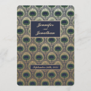 Art Nouveau Peacock Wedding Inviting Gold Foil Kaart