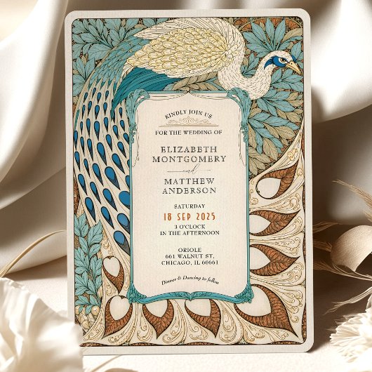 Art Nouveau Peacock Wedding Kaart