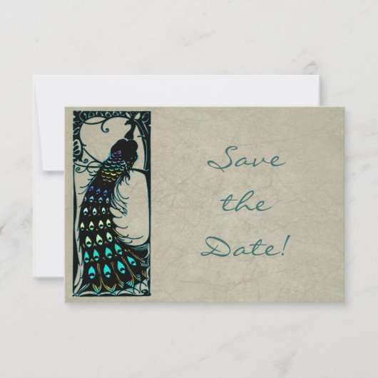 Art Nouveau Peacock Wedding Save the Date (Voorkant)