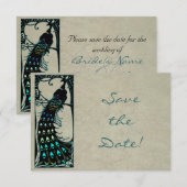 Art Nouveau Peacock Wedding Save the Date (Voorkant / Achterkant)