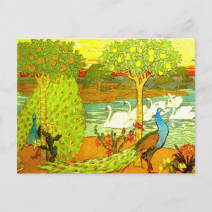 Art Nouveau Peacocks en Swans Briefkaart