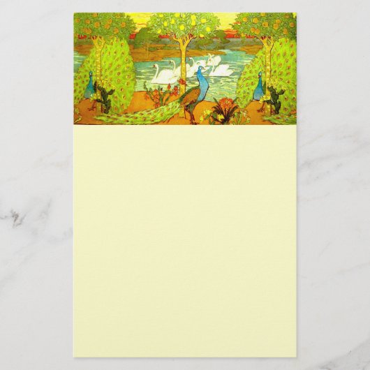 Art Nouveau Peacocks en Swans Briefpapier (Voorkant)