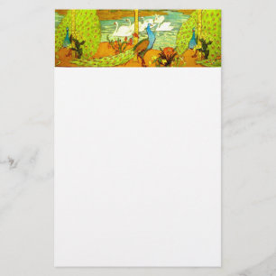 Art Nouveau Peacocks en Swans Briefpapier
