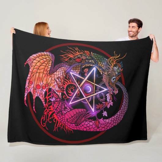 Art Nouveau Pentacle Dragon Fleece Deken (In situ)