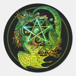 Art Nouveau pentacle dragon Ronde Sticker
