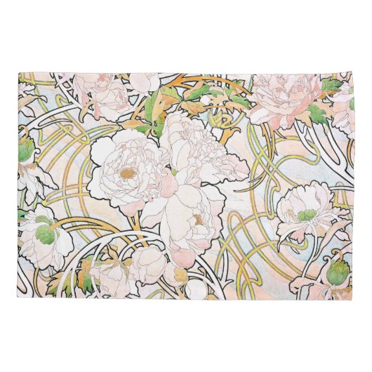Art Nouveau Peony Flower Floral Pillowcase Kussensloop (Achterkant)