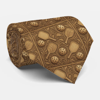 Art Nouveau Pickleball Necktie – Brown Elegant Stropdas