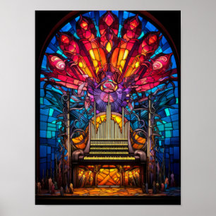 Art Nouveau Pijporgel Gebrandschilderd Glas Ontwer Poster