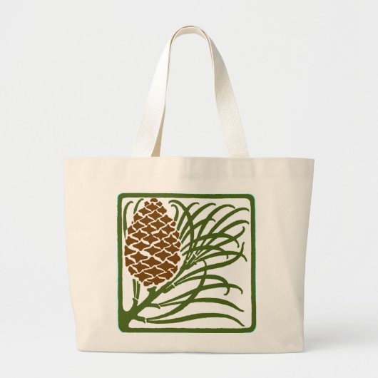Art Nouveau Pine Cone Grote Tote Bag (Voorkant)