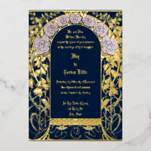 Art Nouveau Pink Floral Border door Alphonse Mucha Folie Uitnodiging