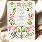 Art Nouveau Pink Greenery Foliage Wedding Kaart