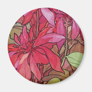 Art Nouveau Poinsettia Aimant de Noël Frigo
