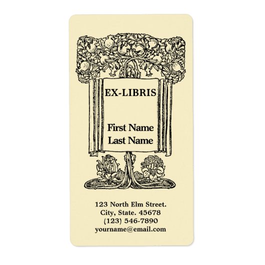 Art Nouveau Pomegranate Ex-Libris-Sjabloon Etiket (Voorkant)