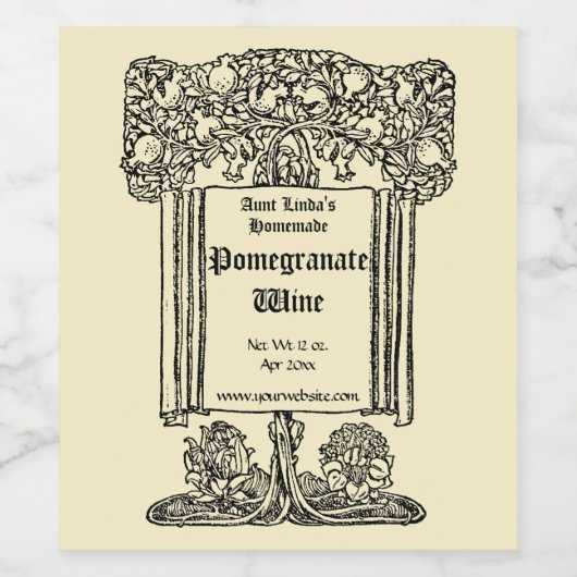  Art Nouveau Pomegranate Sjabloon Homemade Wijn Etiket (Enkel label)
