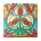 Art Nouveau Pomegranates Glas in lood Tegeltje (Voorkant)