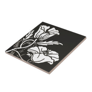 Art Nouveau Poppies Ceramic Tile of Trivet Tegeltje