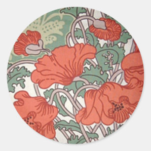 Art Nouveau Poppies Ronde Sticker