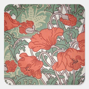 Art Nouveau Poppies Vierkante Sticker